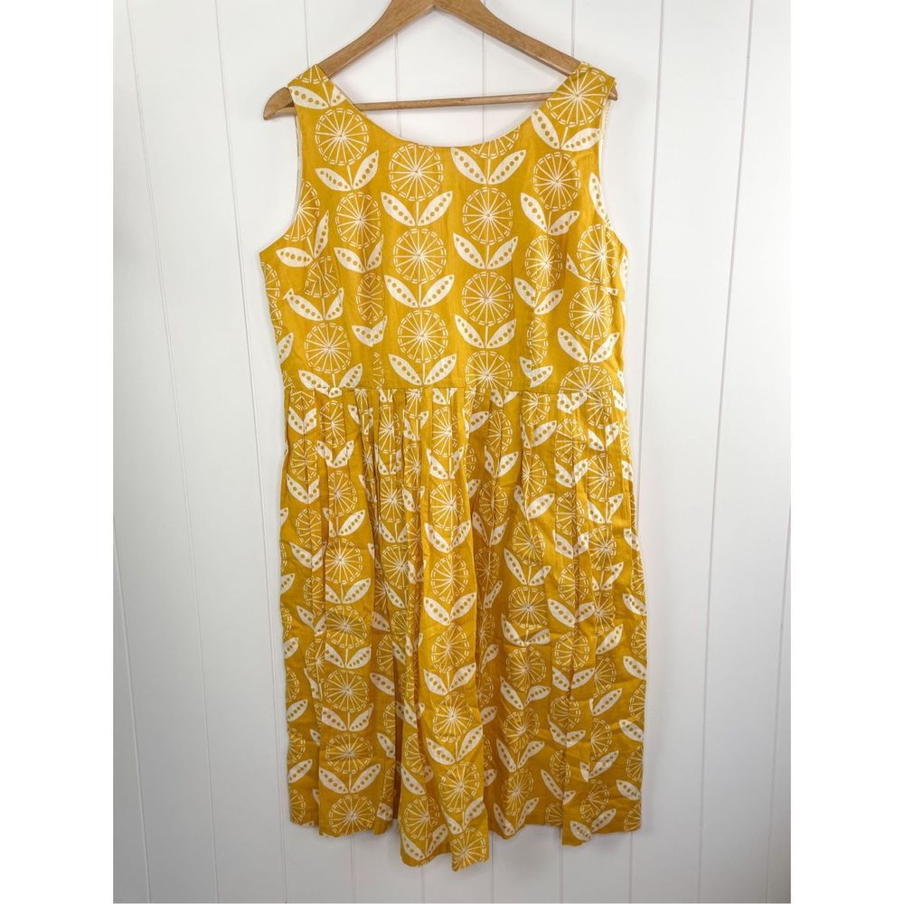Boden Nancy Vintage Inspired Cotton Dress Sunny Flowers Size 16 L - Picture 2 of 9